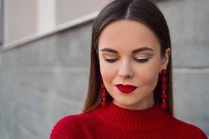 Woman with bright red lips